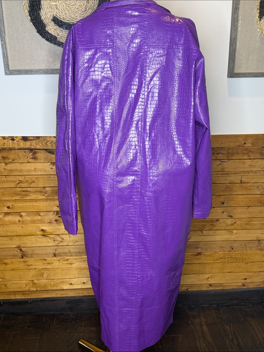 Nasty Gal Purple Vegan Leather Faux-Croc Trench Coat Like New - Picture 2 of 5
